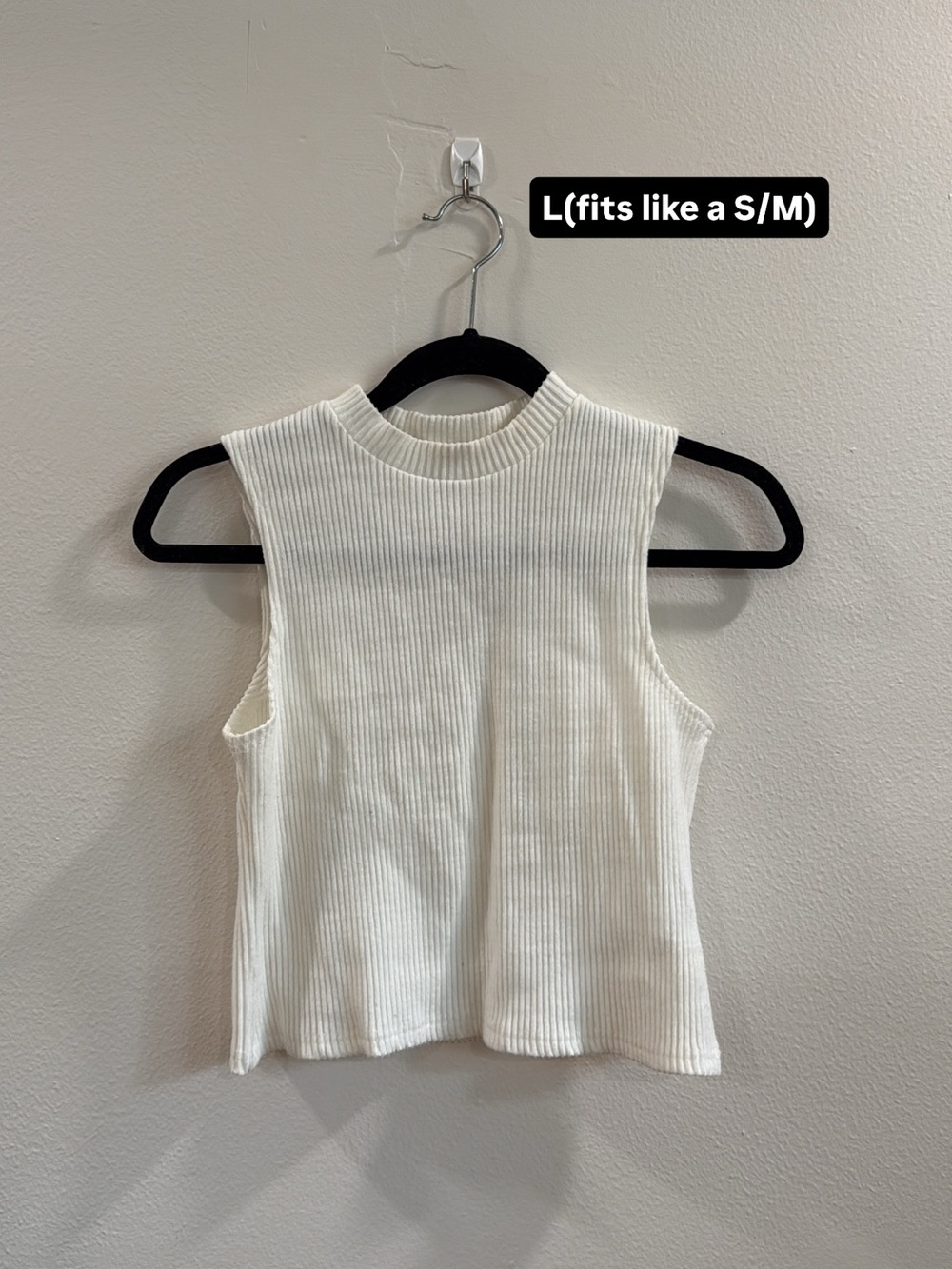Sleeveless Ribbed Mock Neck Tank Top - White